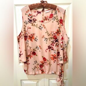 New York & Company Pink Floral Cold Shoulder Boho Blouse Size L
